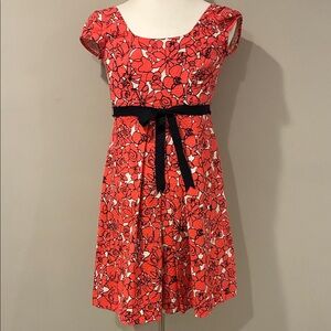 Worth Red Floral Mini Dress with Black Bow